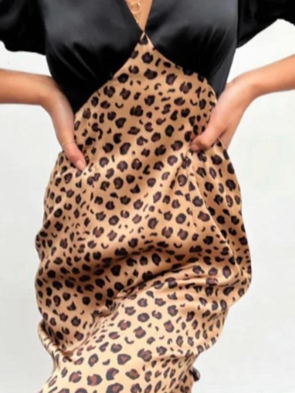 Never Fully Dressed Leopard Print Satin Slip Dress with Black Bodice